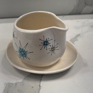 Mid-Century Modern Cream and Blue Starburst Creamer Set